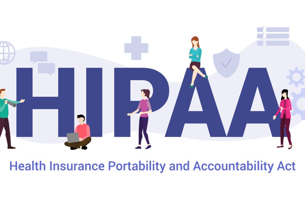 hipaa health insurance portability and accountability act concept with big word or text and team people with modern flat style - vector illustration